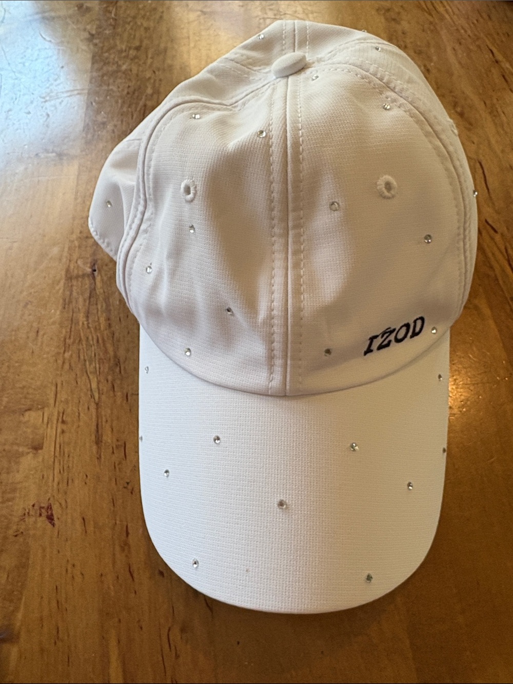 Izod White Baseball Cap with Rhinestone Accents
